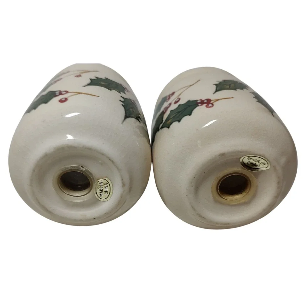 Vintage Ceramic Christmas Holly Salt and Pepper Shakers Red Green Holiday Season